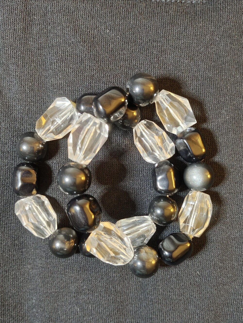 Y2K Black & Clear Beaded Stretch Bracelet Set
